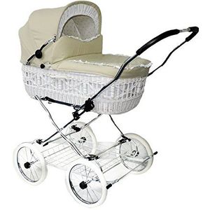 Eichhorn wilgenmand kinderwagen met lederen riemframe mand wilgentenen wit EVA-wiel. beige