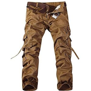 Broek Heren Cargo Veel zakken Cargobroeken Heren met zijzakken Lange broek Outdoor Tactische broek (met riem) (Color : Coffee, Size : 4XL)
