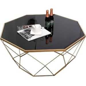 JLVAWIN Salontafel Mid-Century moderne achthoek kleine salontafel voor woonkamer, zwart glazen blad en goudkleurige metalen voet nachtkastjes (afmetingen: 90 x 90 x 45 cm)