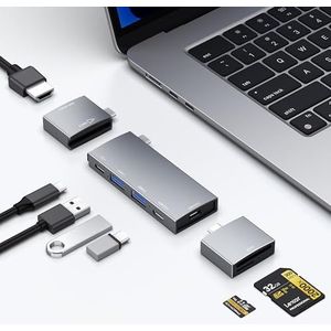 C-hub voor Macbook, 7-in-1 hub, voor Thunderbolt 4, 4K 60Hz HDMI, 2 USB-C, 2 USB-A, microSD/SD-kaartlezer voor Pro en Air, Dell, Lenovo