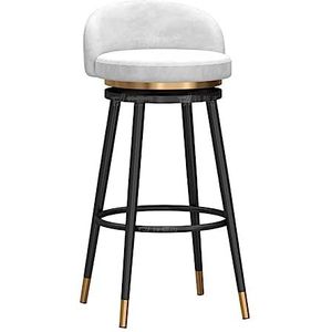 Barkruk Ronde Barkruk 360° Draaibare Stoel Home Back Chair Receptie Barkruk Zwarte Poten Fluwelen Blad Pub Stoel Thuis Keuken (Color : White, Size : 65cm Sitting Height)