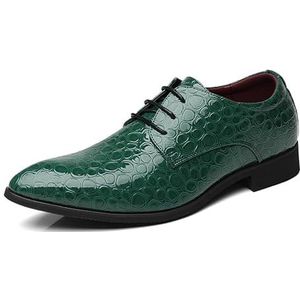 Oxford schoenen for heren met veters, spitse neus, PU-leer, steenpatroon, derbyschoenen, antislip rubberen zool, antislip blokhak, zakelijk (Color : Green, Size : 44.5 EU)