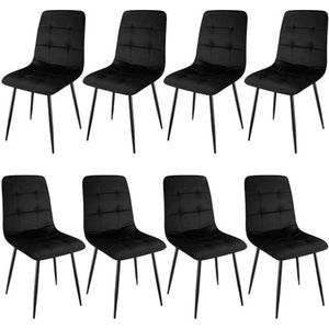 WAFTING Eetkamerstoelen, set van 8, gestoffeerde stoel met hoge rugleuning en Nederlands fluwelen design, eettafelstoelen met metalen voet, voor eetkamer, woonkamer en ontvangstruimte, zwart