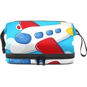 Grote capaciteit reizen cosmetische tas,Vliegend Cartoon vliegtuig vliegtuig blauw, make-up tas, waterdichte make-up tas organisator, Meerkleurig, 27x15x14 cm/10.6x5.9x5.5 in