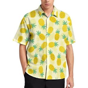 Pineapple Splash Zomer Heren Shirts Casual Korte Mouw Button Down Blouse Strand Top met Pocket 3XL