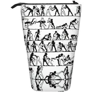 Evengigy Worstelaars Sport Print Leuke Etui met Zip Verstelbare Stand Potlood Houder Grappige Make-up Tas, Zwart, Eén maat, Tas Organizer