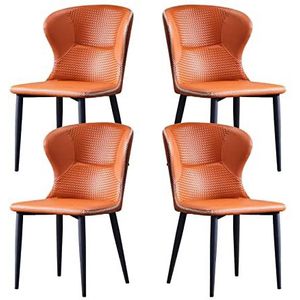 GEIRONV Dining stoelen set van 4, lederen water proof lounge stoel met carbon stalen benen teller stoelen woonkamer zijstoelen Eetstoelen (Color : Orange)