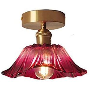 E27 Led-plafondlamp, vintage, roze, rood, Europese stijl, glas, hal, trap, warm licht, rond, antiek, retro klassiek design, plafondlamp, verlichting voor slaapkamer, werkkamer, keuken, 19 x 8 cm