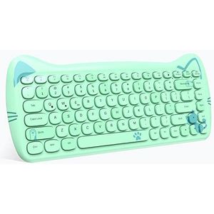 ZIYOU LANG 3060i Draadloos Cute Computer Toetsenbord Mooie Kat Retro Stille Slanke Bluetooth-Toetsenbord met 84 Typemachine Ronde Matte Textuur Keycap QWERTY voor PC Laptop Mac-Groen