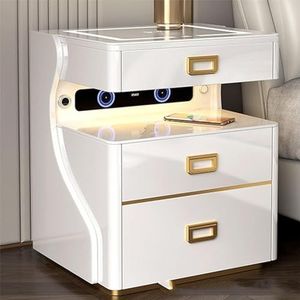 Slim nachtkastje, alles-in-één multifunctionele luidspreker, dubbele opbergkast for draadloos opladen, dubbele vibratie stereo Bluetooth-luidspreker for thuis (Color : White, Size : B)