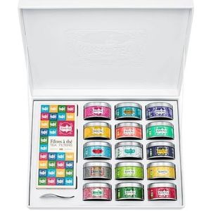 Kusmi Tea - 'The Collection Gift Box' - 15 emblematische recepten + 100 theefilters + theelepel - Biologische zwarte, groene en witte thee en kruidenthee - Cadeau-idee - 15 doosjes van 25g