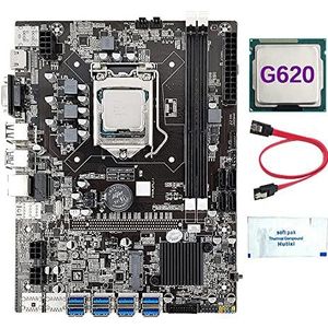 AMIUHOUN B75 8 Kaart BTC Mijnbouw Moederbord+G620 CPU+Thermisch Vet+ Kabel 8XUSB3.0 (PCIE 1X) GPU Slot LGA1155 DDR3 RAM MSATA