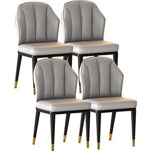 GEIRONV Set van 4 keukenstoelen, eetkamerstoelen met PU-kussen rugleuning moderne woonkamer zijstoelen met koolstofstalen poten Eetstoelen (Color : Light Gray, Size : Black gold feet)
