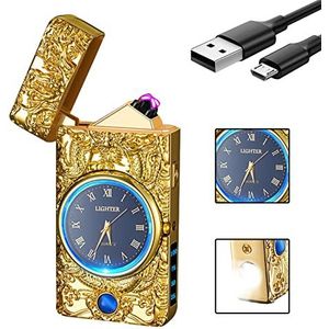 Dragon Elektrische boogaansteker - winddicht, metaal met ledverlichting, kaarsenaansteker voor mannen, ouders, vrienden, vakantie (goud)
