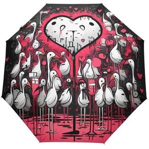 KAAVIYO Leuke Doodle Cartoon Hart Flamingo Automatische Paraplu Winddicht Opvouwbare Paraplu Auto Open Sluiten voor Meisjes Jongens Vrouwen, Patroon, M