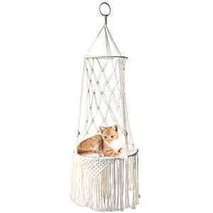 Imtrub Macramé kattenhangmat om op te hangen, handgeweven kattenmand, kattenschommelbed, huiskatten voor binnen, raam, hangbed voor het slapen en spelen van kittens