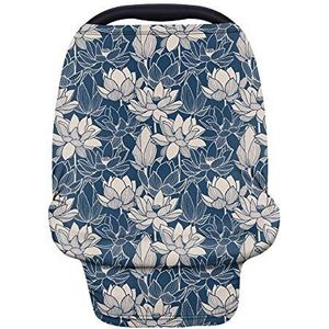 TOADDMOS Elegante Lotus Bloemen Blauwe Autostoel Verpleging Borstvoeding Cover,Rekbare Ultra Zachte Autostoel Luifels, Kruidenierskar Cover,Hoge Stoel Cover,Multi-Gebruik