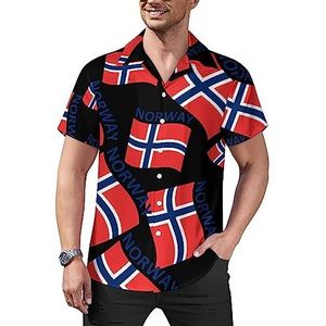 Vlag van Noorwegen casual overhemden met knopen voor heren, korte mouwen, Cubaanse kraag, T-shirts, tops, Hawaiiaans T-shirt, S