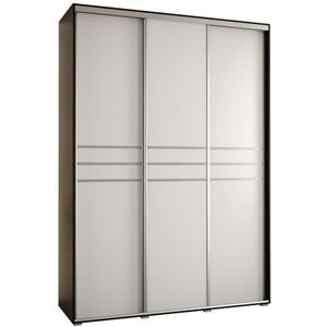 MEBLE KRYSPOL Davos 12 180 Kledingkast met drie schuifdeuren voor slaapkamer - moderne opbergkast, kledingroede en planken - 235,2x180x45 cm - Zwart Wit Zilver