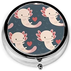 Pil Box Axolotls Hartjes en Bubbels Blauw D Gedrukt Pil Case voor Portemonnee Leuke Kleine Reizen Ronde Pil Organizer