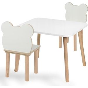 PlayPals Furniture Kindertafel met 2 stoelen, houten tafelstoelen, 50 x 60 cm, zitgroep, natuurlijk zitmeubel voor kinderstoel