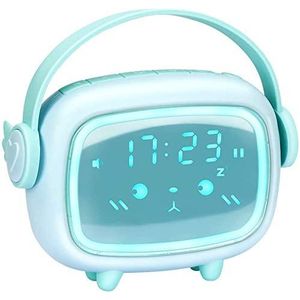 Ototon Digitale led-wekker voor kinderen, creatief nachtlampje, intelligent nachtlampje, automatische weergave, tijd, datum, temperatuur, voor kinderkamer (blauw)