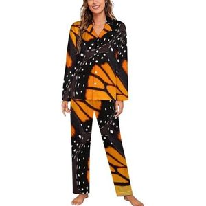 Oranje Monarch Butterfly Wings Vrouwen Lange Mouw Button Down Nachtkleding Zachte Nachtkleding Lounge Pyjama Set L