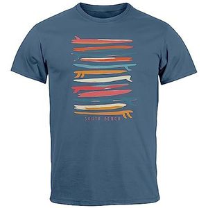 Neverless® Heren T-shirt Surfboards South Beach California USA zomer surfing motief Fashion Streetstyle, Surf Boards South Denim-blauw-rood, S