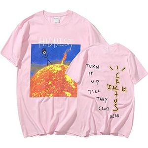 Travis Scott Omkeerbare Afdrukken T-shirt Zomer Mannen Hip Hop Rap Korte Mouw Vrouwen Casual Street Fashion Crew Neck Sweatshirt Oversize-Roze||L