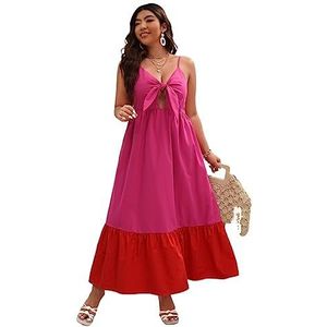 voor vrouwen jurk Plus tweekleurige cami-jurk met knopen en ruches aan de zoom (Color : Multicolore, Size : 0XL)