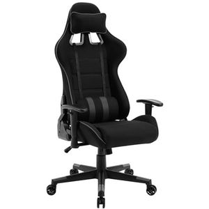 WOLTU Gaming stoel, bureaustoel, ergonomisch, gamerstoel, 150 kg belastbaar, draaistoel, met hoofdsteun, lendenkussen, verstelbare armleuningen, kantelfunctie, gevoerd, mesh-weefsel, grijs, BS140gr
