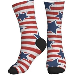 Jkkghll Rood Wit Ster Streep Vlag Print Mannen Vrouwen Mid-Tube Sport Sokken Ademend Atletisch Voor Running Fitness Dagelijkse Slijtage, 2 Zwart-2, One size