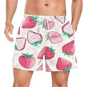 Wzzzsun Cool Art Strawberry Fruits Zwembroek voor heren, boardshorts, sneldrogende kofferbak met zakken, Leuke mode, L