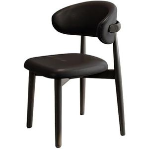 Maaltijd Stoelen Mid-Century Moderne Eetkamerstoelen, Boerderij Massief Houten Stoelen, Keukenstoelen Rugleuning & PU Lederen Zitting, Stevige Armloze Zijstoel for Keuken, Eetkamer - 1PC(Black,Black L