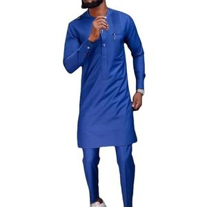 AllMonyba Heren Afrikaanse 2-delige set lange mouwen casual Dashiki Shirt en broek Kurta Set Outfit Traditioneel Pak, # 11, XXL