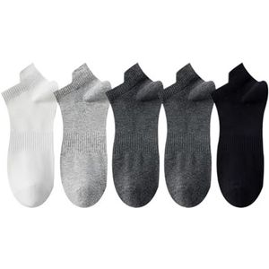 Katoenen sokken for heren, lente en zomer, bootsokken in effen kleur, ademende sportsokken (5 paar)(Color:Multi-color1)