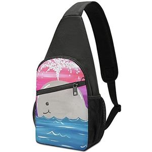 Leuke Cartoon Walvis Gedrukt Crossbody Tas Sling Purse Borst Tas Reizen Rugzak Sport Voor Vrouwen Mannen