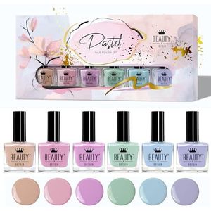 Set van 6 Klassieke Pastelkleuren Nagellak van 10 ml, Langdurig Draagbare Nagellak, Gemakkelijke Applicatie door Beauty4Britain