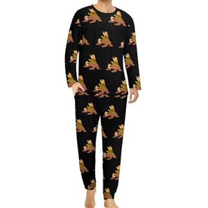 Schildpad slak rijden op luiaard comfortabele heren pyjama set ronde hals lange mouwen loungewear met zakken 5XL