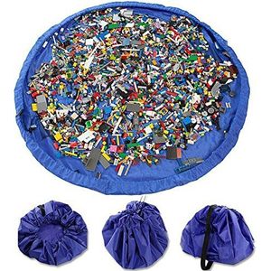 VStoy Eenvoudige speelmat die in een verzamelzak kan worden veranderd, ideaal voor een snelle verzameling van Lego, Duplo en verschillende speelgoed (maat - 150 cm) (blauw)