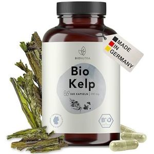 BIONUTRA® Bio jodium capsules hooggedoseerd – uit biologisch bruinwier kelp uit Schotland, 200 µg/dag, residugecontroleerd, Duitse productie, vegan, zonder toevoegingen, 365 capsules x 300 mg