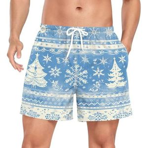 Niigeu Kerstboom Sneeuwvlok Blauw Heren Zwembroek Shorts Sneldrogend met Zakken, Leuke mode, M