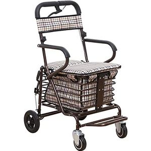 Rollator Boodschappentrolley voor ouderen met zitje, driestaps, verstelbaar inklapbaar, vier wielen, hoge capaciteit, verlangen naar volle maan
