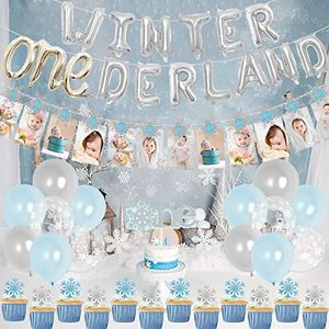 Winter Onederland verjaardagsdecoratie voor Winter 1st Birthday Party Onederland ballonnen Sneeuwvlok fotobanner voor winter eerste verjaardagsdecoratie