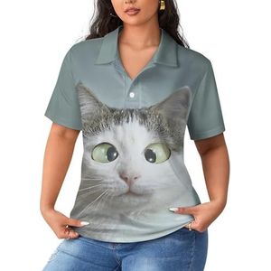 Grappige gekruiste kat dames poloshirts met korte mouwen casual T-shirts met kraag golfshirts sport blouses tops 2XL