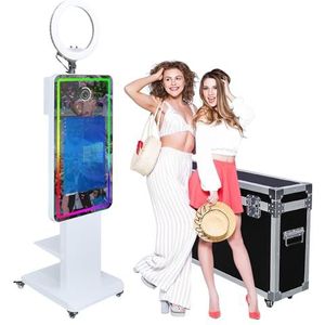 Spiegelfotocabine met 21,5 inch LCD-touchscreen, ingebouwde mini-pc, RGB-ringlicht, delen en afdrukken, Photobooth Machine Selfie Shell Stand voor Bruiloft Feest Evenement (Fotocabine)