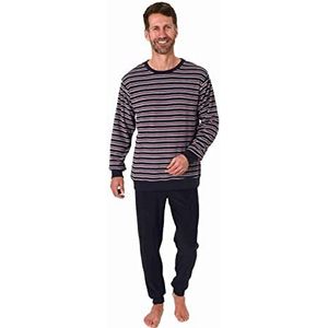 Normann Badstof pyjama voor heren, lange mouwen met manchetten in gestreepte look, ook in grote maten, marineblauw, 58