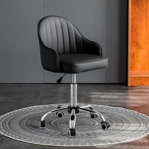FZDZ Kleine bureaustoel voor vrije tijd, kunstleren bureaustoel met katrol, in hoogte verstelbare liftcomputerstoel, compacte thuisstudentenstoel, kleine stoel rugleuning bureaustoel (kleur: zwart)