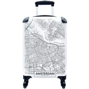 MuchoWow® Koffer - Stadskaart - Amsterdam - Zwart - Wit - Past binnen 55x40x20 cm en 55x35x25 cm - Handbagage - Trolley - Fotokoffer - Cabin Size - Print