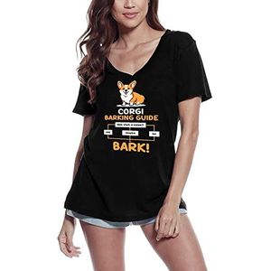 Dames Grafisch T-Shirt V-Hals Corgi Blaffende Hulphond – Corgi Barking Guide Dog – Eco-vriendelijk Grappige Vintage Vrouw Korte Mouw Leuke Print Opdruk Verjaardagscadeau Diep Zwart XL